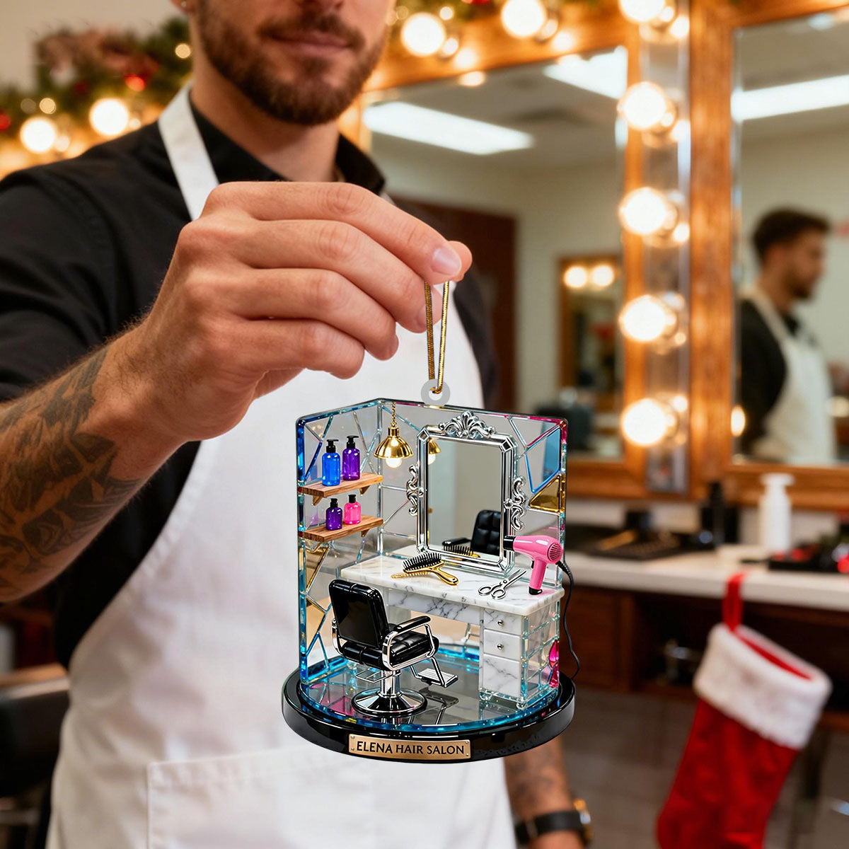 Hair Salon Christmas Ornament, Personalized Hairdresser Gift, Stylist Christmas Decor,  Salon Charm, Hair Stylist Present