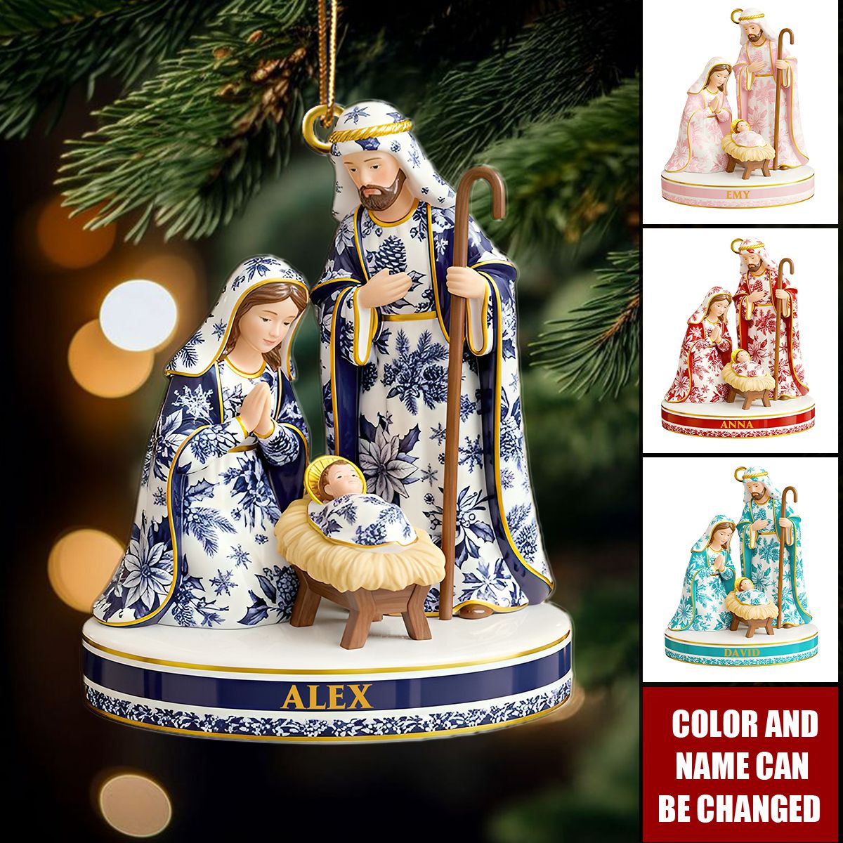 Toile de Jouy Nativity Christmas Ornament – Personalized Gifts for Believers