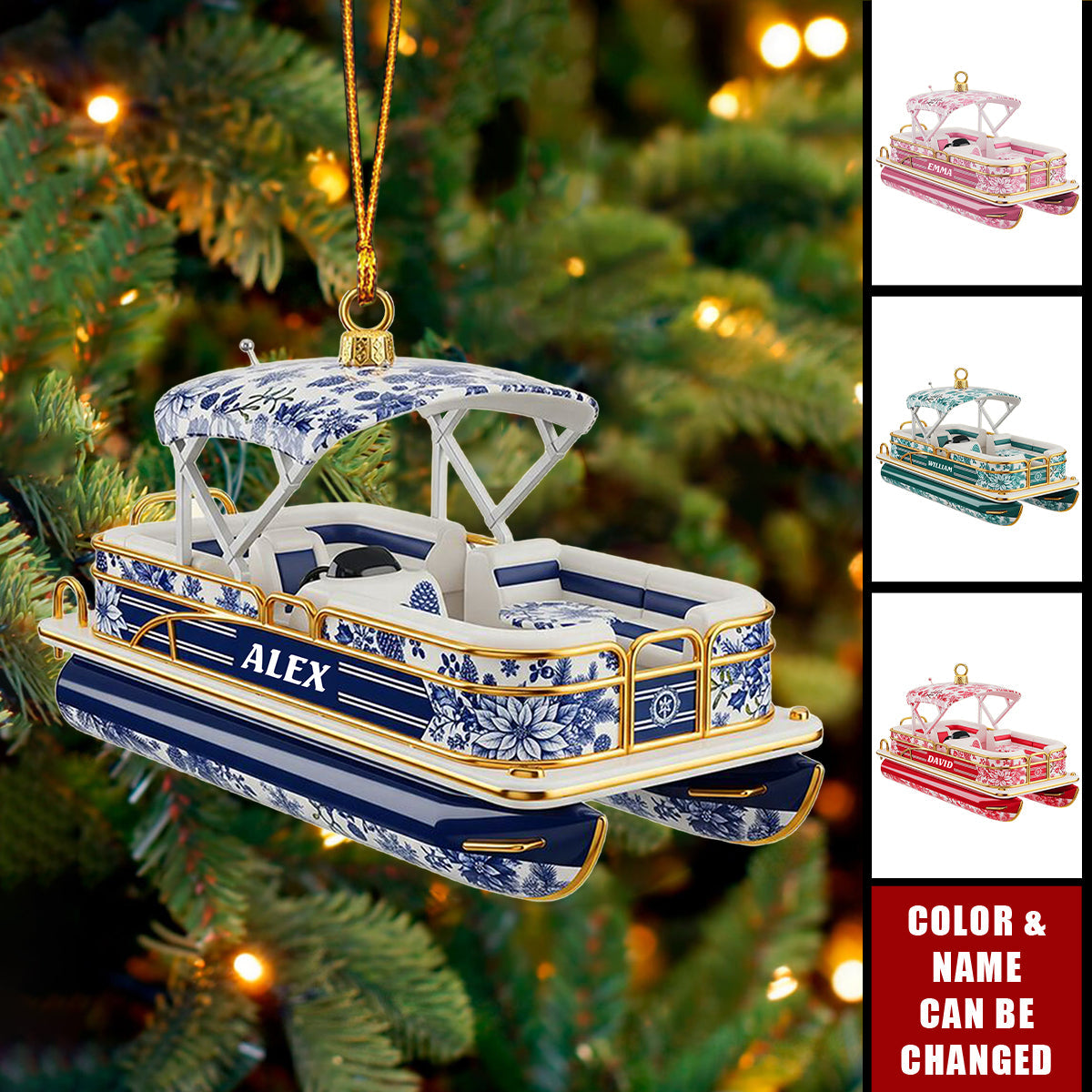 Toile de Jouy Christmas Ornament - Personalized Gifts For Pontoon Lovers