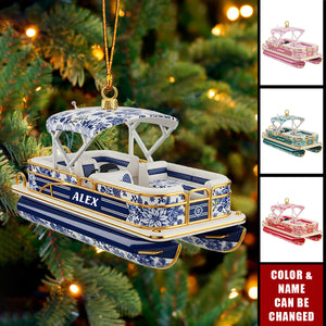 Toile de Jouy Christmas Ornament - Personalized Gifts For Pontoon Lovers