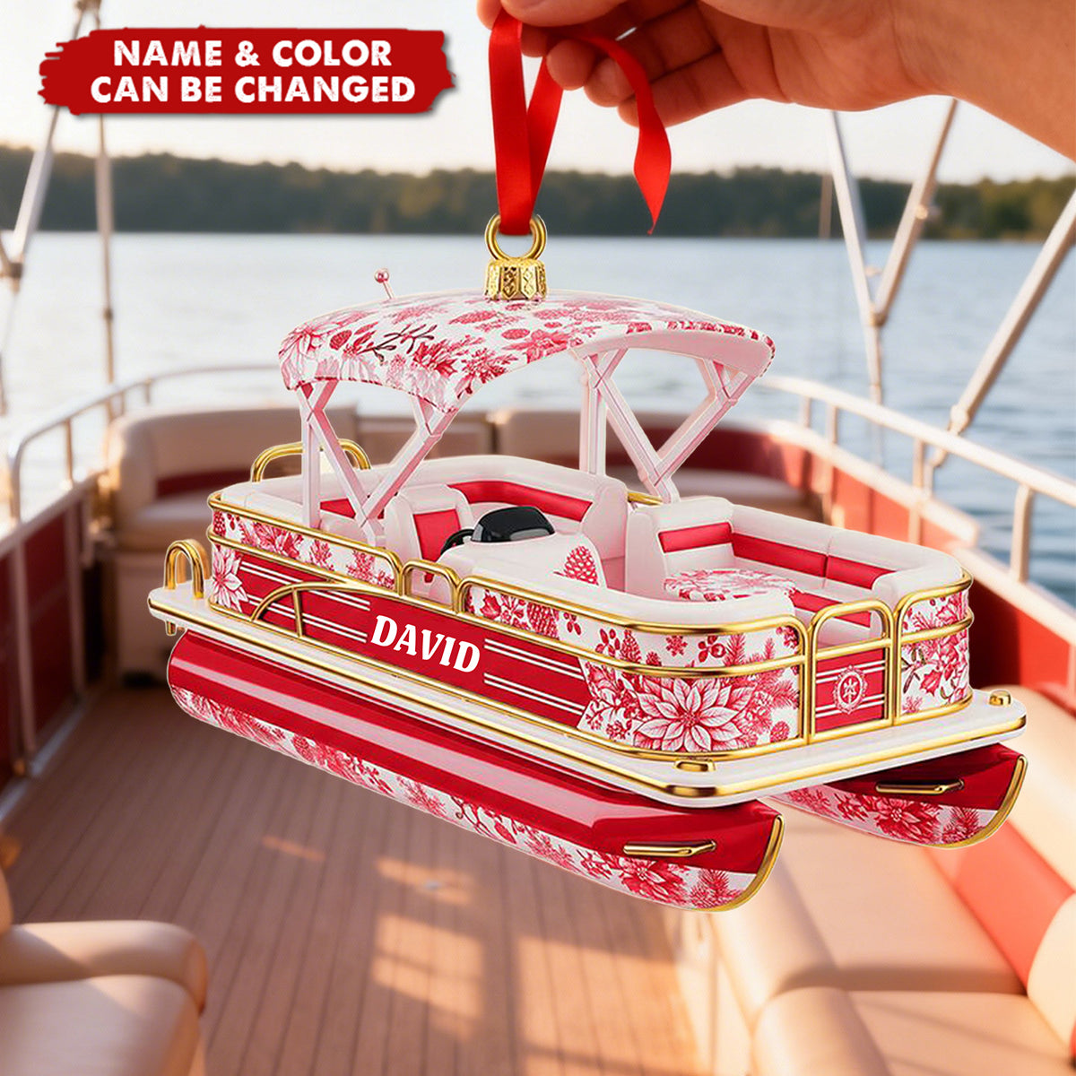 Toile de Jouy Christmas Ornament - Personalized Gifts For Pontoon Lovers
