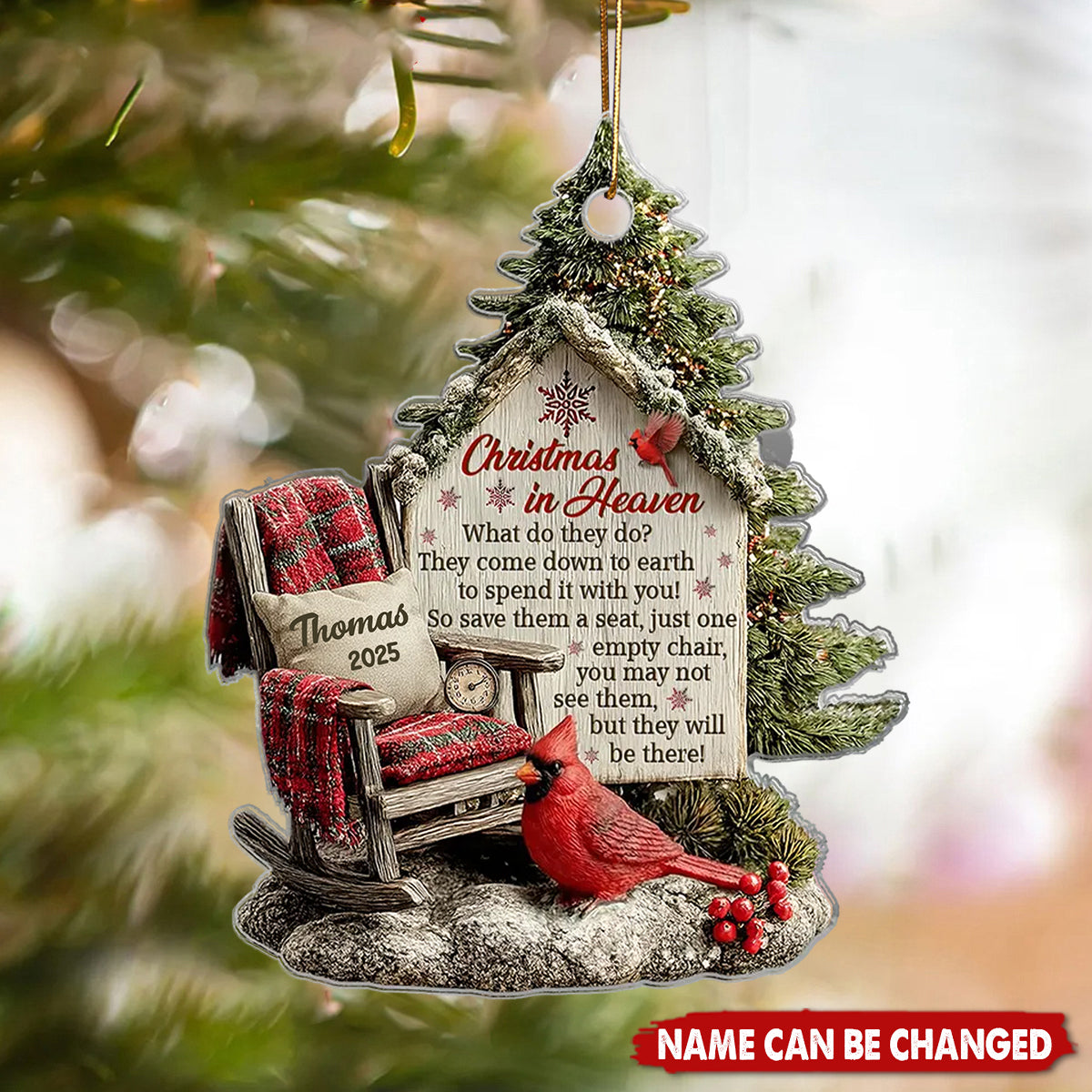 Memorial Chair On Christmas - Personalized Acrylic Ornament - Christmas Memorial Keepsake For Family