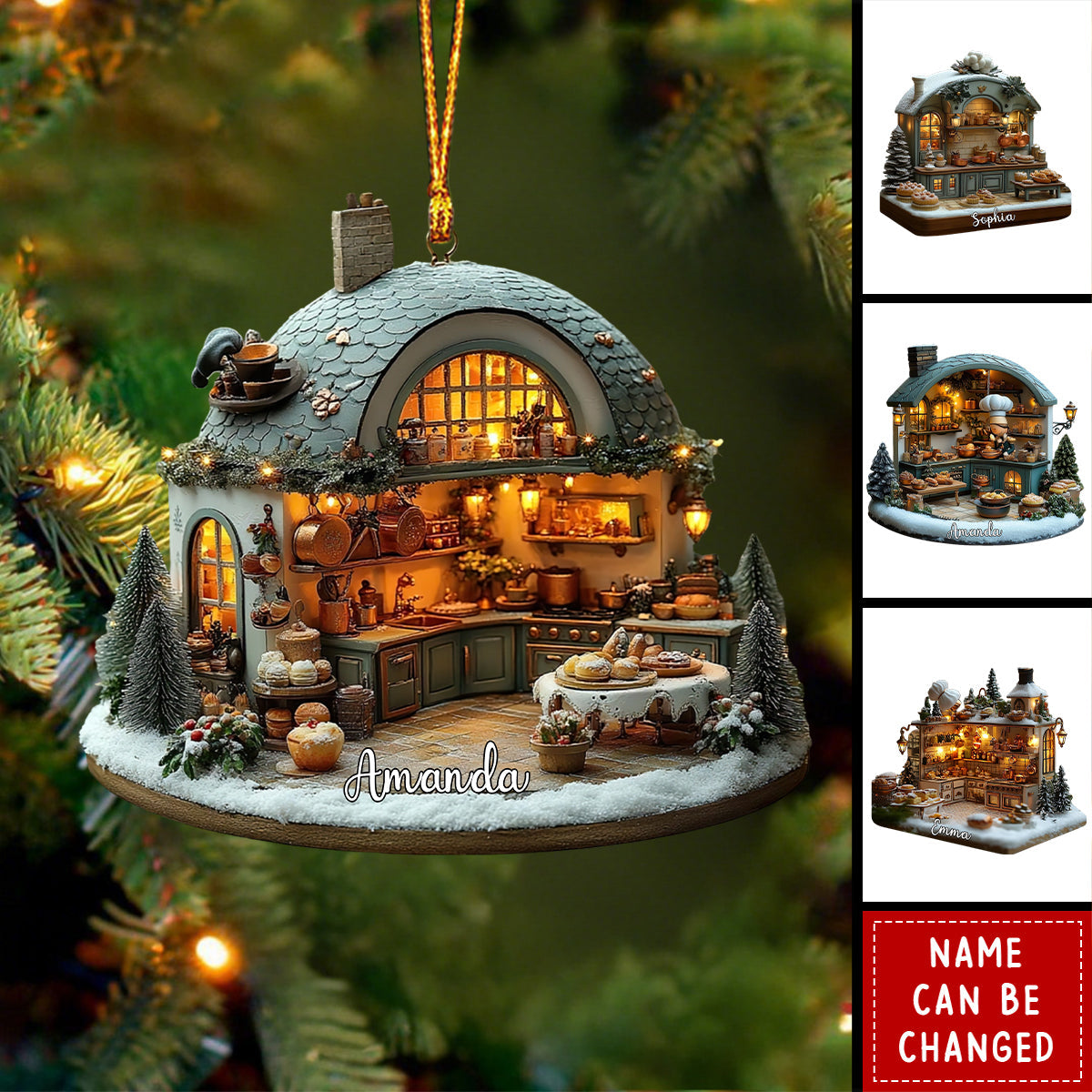 Personalized Cozy Bakery Acrylic Ornament, Kitchen Decor 2025, Unique Christmas Gift For Baker And Pastry Lovers