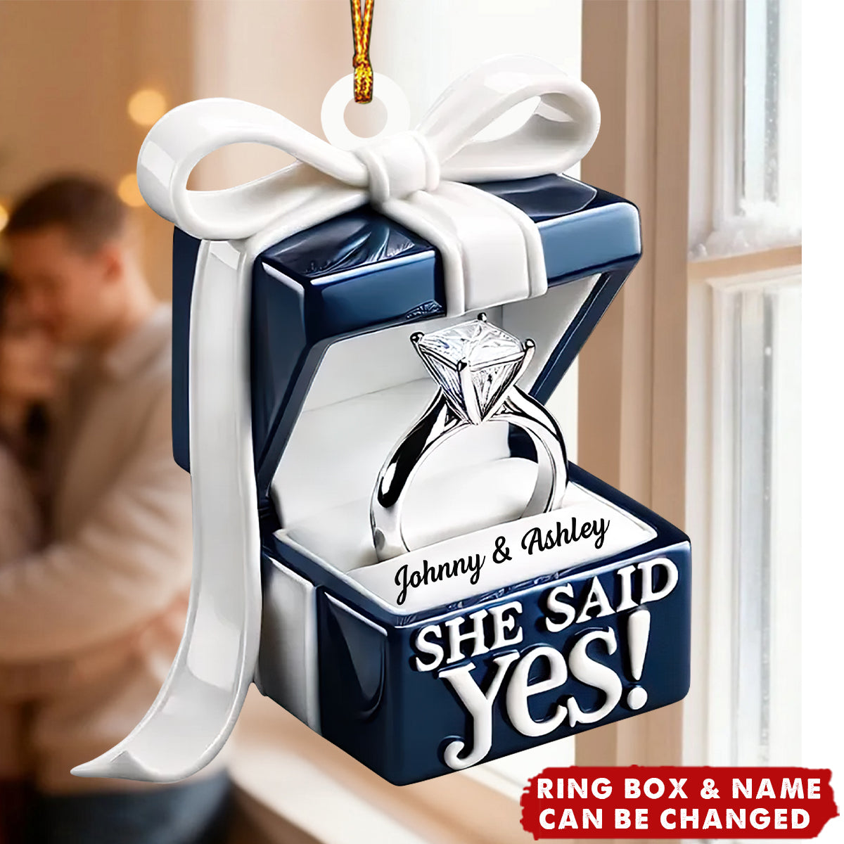 Ring Box Couple Engagement - Personalized Acrylic Ornament, Proposal Keepsake, Engagement Gift