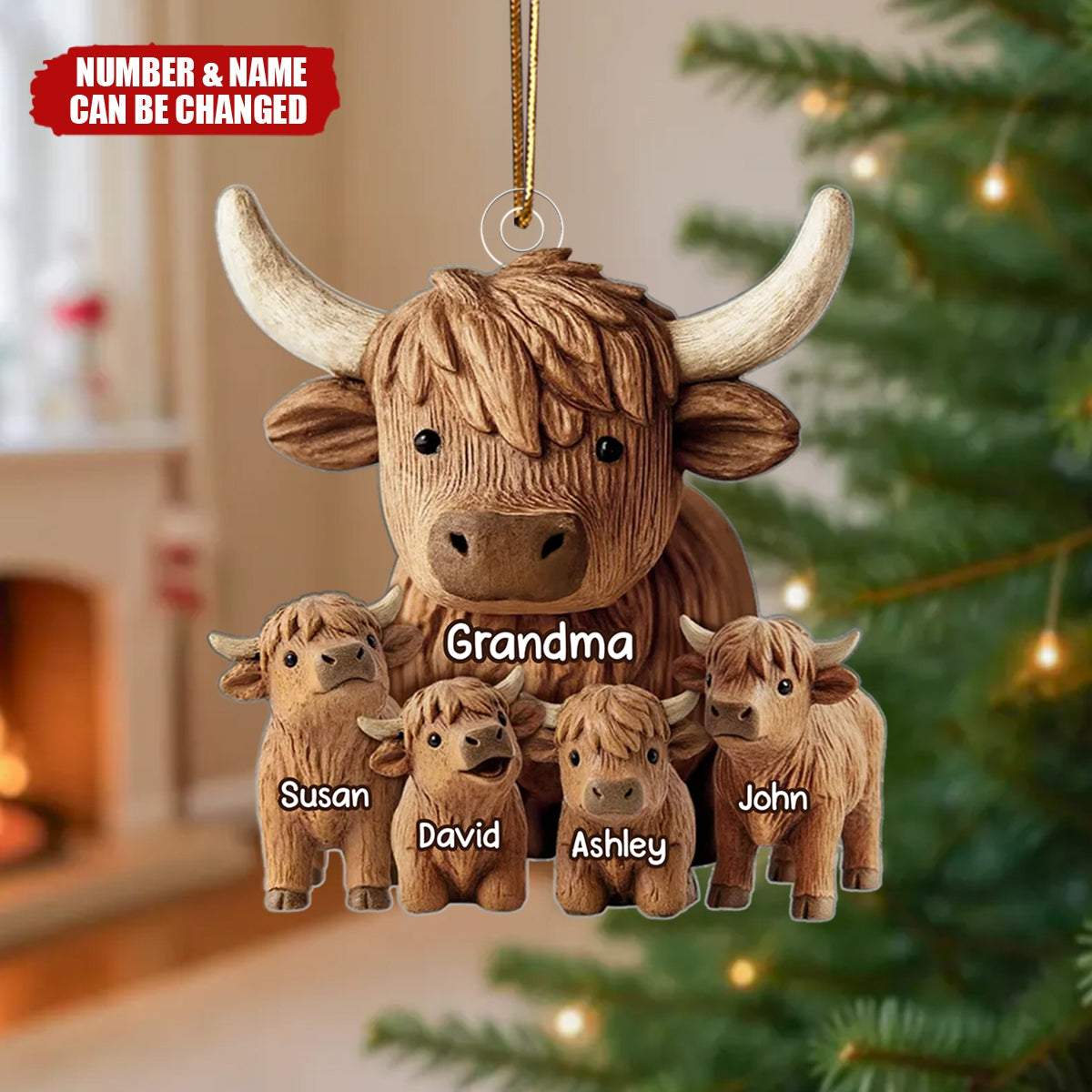 Grandma And Grandkids Faux Wood - Personalized Acrylic Ornament - Heartwarming Christmas Gift For Grandma, For Family