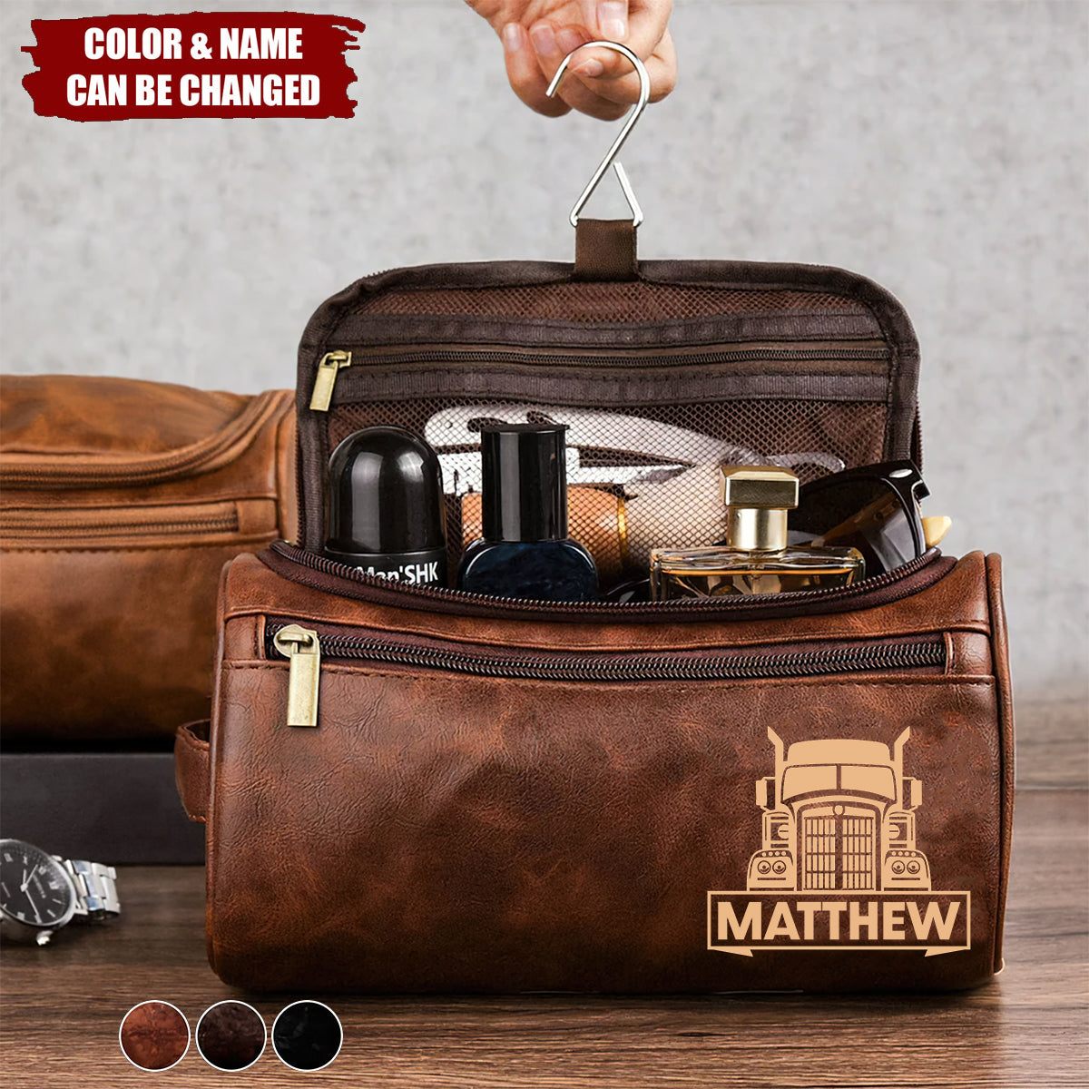 Personalized Gifts For Semi Truck Lovers Leather Toiletry Bag
