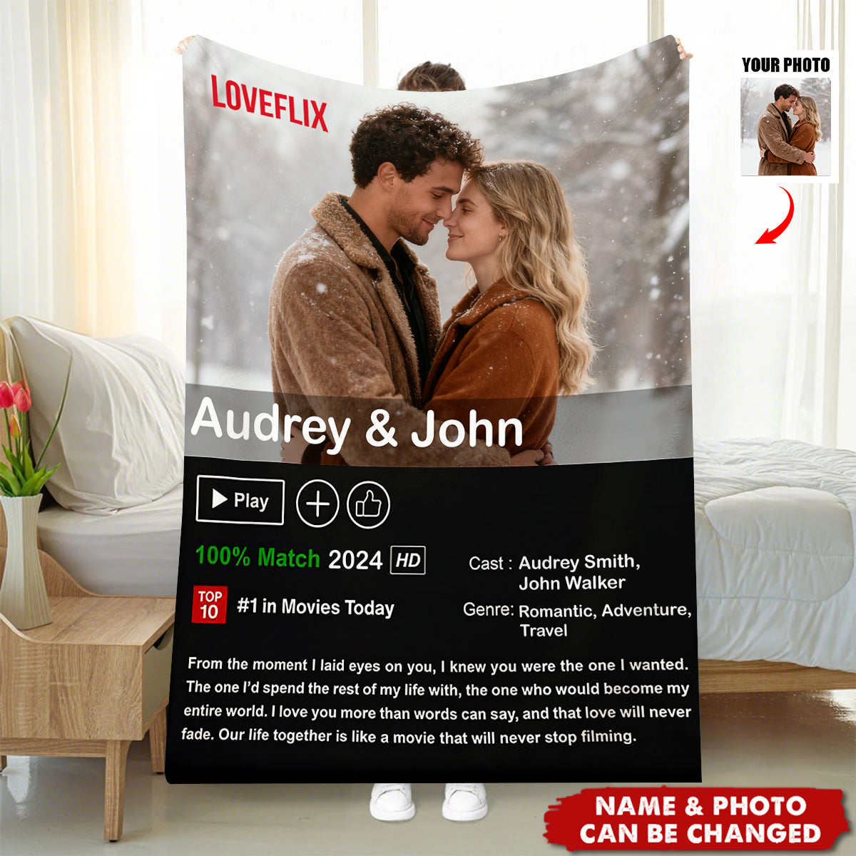 Couples Loveflix Movie Poster - Personalized Photo Blanket
