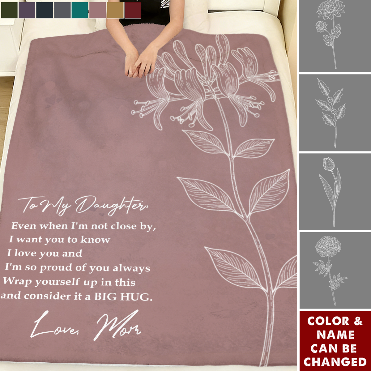 To My Daughter From Mom Custom Birth Flower - Personalized Blanket