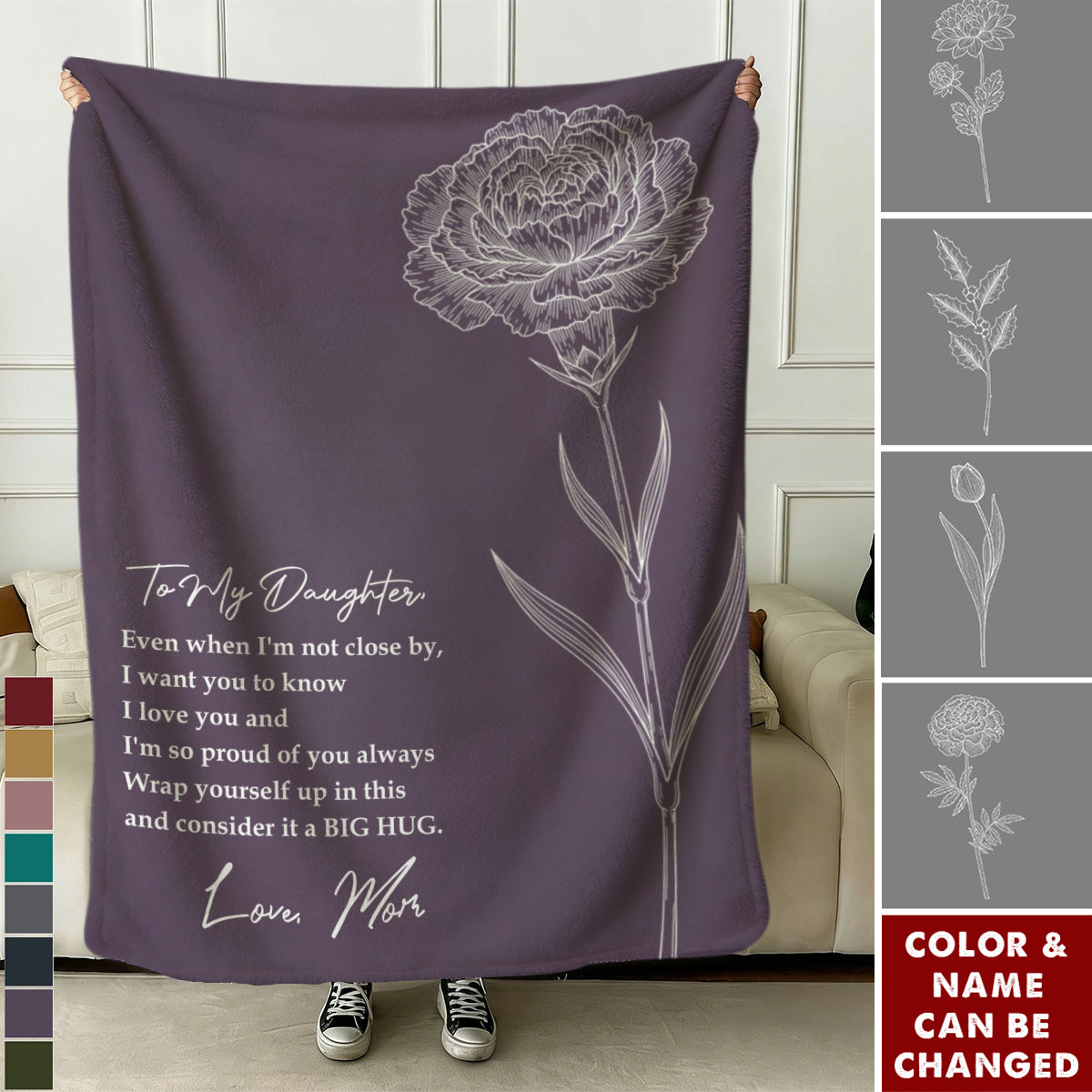 To My Daughter From Mom Custom Birth Flower - Personalized Blanket