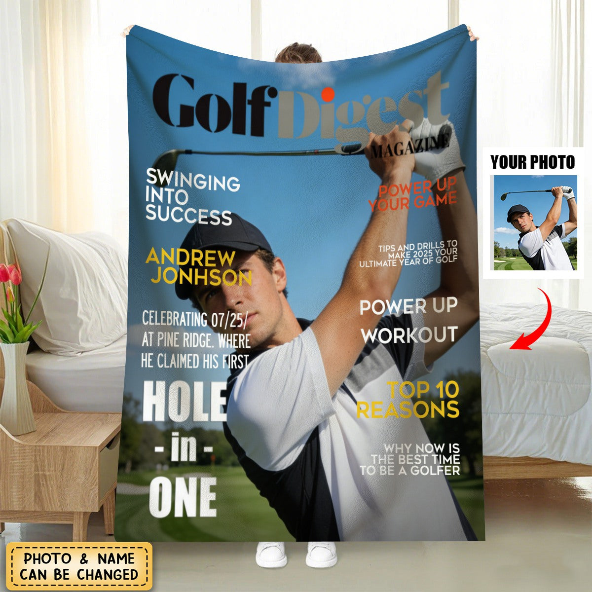 Golf Digest Magazine Personalized Blanket, Golfer Magazines Photo, Unique Gift For Golfer