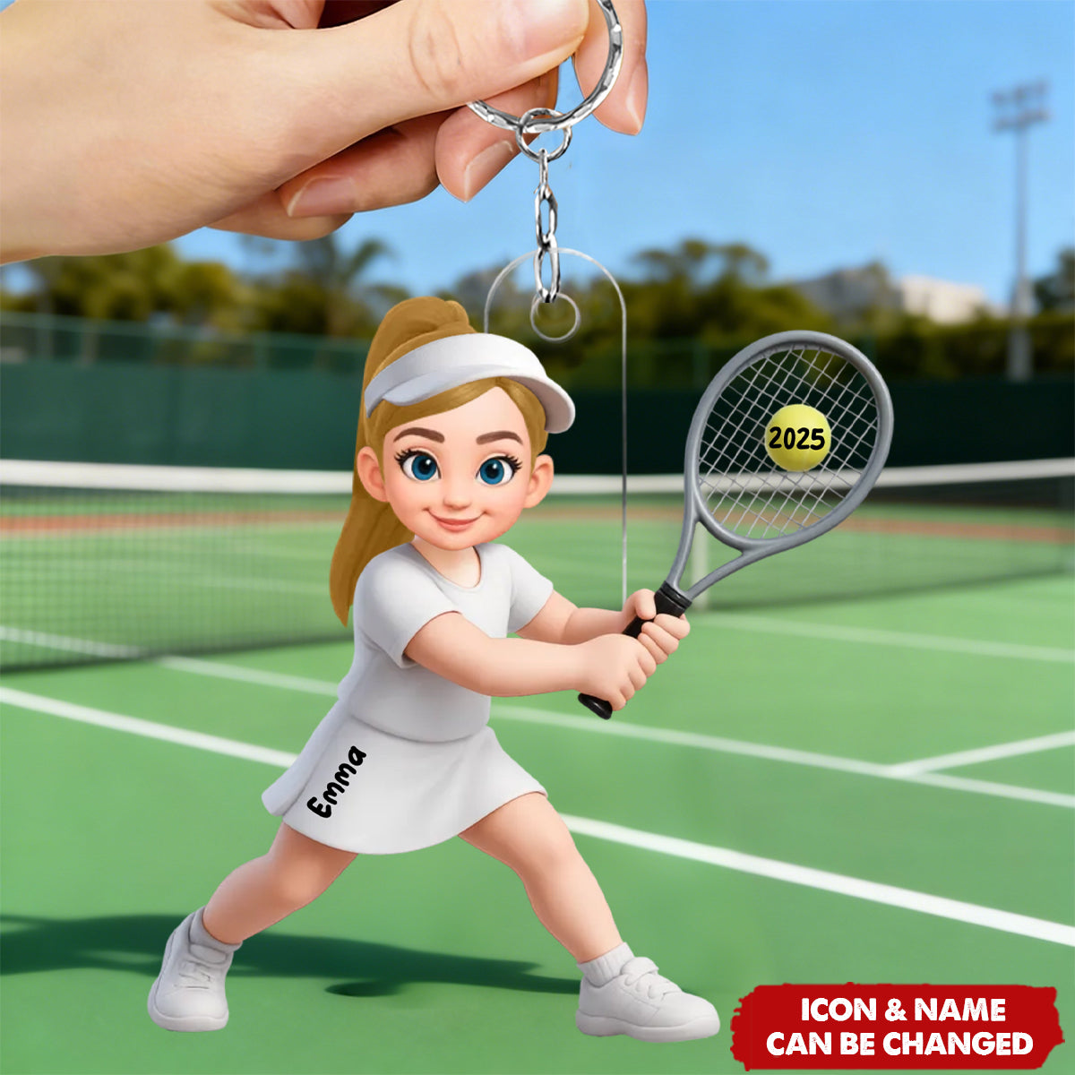 Girl Boy Playing Tennis - Personalized Acrylic Keychain - Gift For Tennis Players, Grandson, Granddaughter