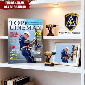 Personalized Lineman Magazine Poster,  Powerline Worker Gift, Birthday, Retirement & Utility Worker Keepsake