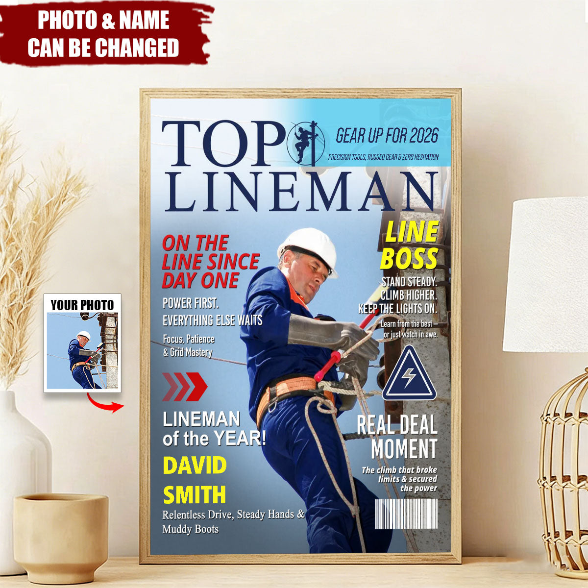 Personalized Lineman Magazine Poster,  Powerline Worker Gift, Birthday, Retirement & Utility Worker Keepsake