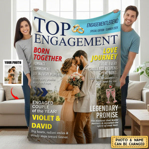 Personalized Engagement Magazine Blanket, Gift For Engaged Couple, Custom Couple Photo, Engagement Gift, Wedding Keepsake