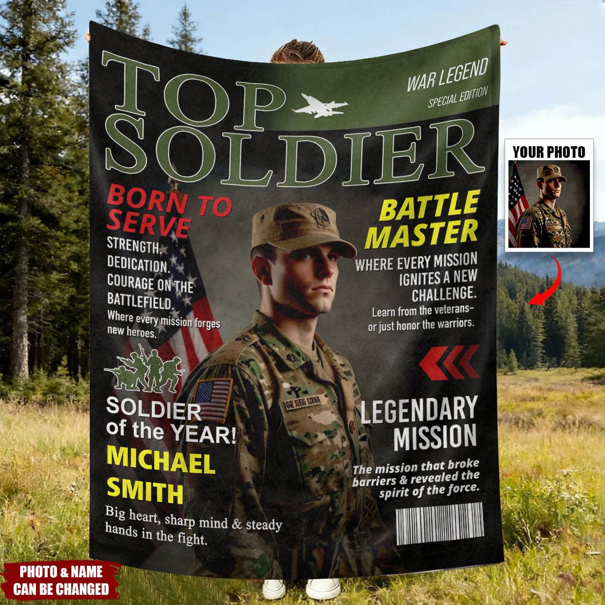 Army Gift Soldier Custom Magazine Blanket, Army Retirement Gift for Navy Marine Air Force, Army Gift for Him