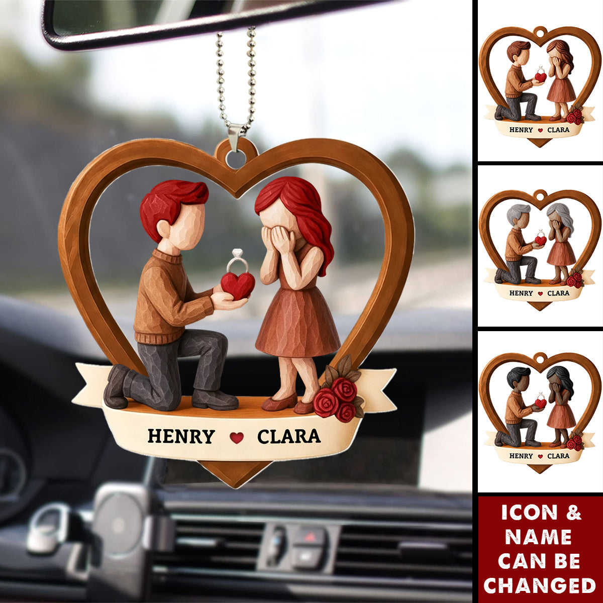 Couple Marriage Proposal - Personalized Acrylic Car Ornament - Newly Engaged Gift, "She Said Yes!"