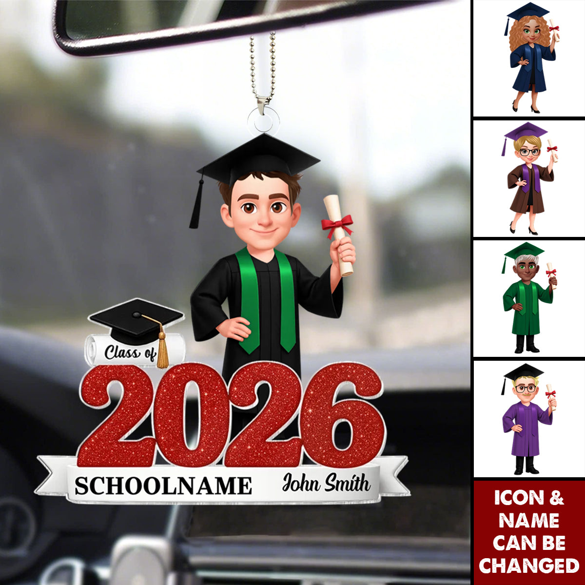 Class Of 2026 Senior - Personalized Acrylic Car Ornament - Gift For Senior
