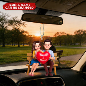 Couple with Red Heart - Personalized Car Ornament - Gift for Her, for Him