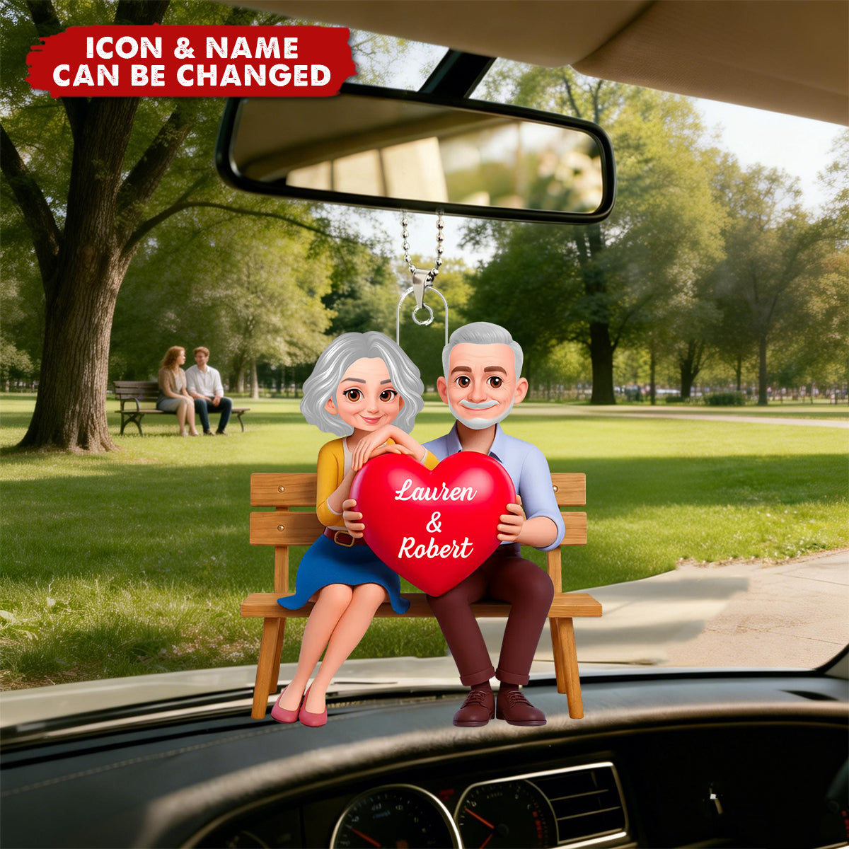 Couple with Red Heart - Personalized Car Ornament - Gift for Her, for Him