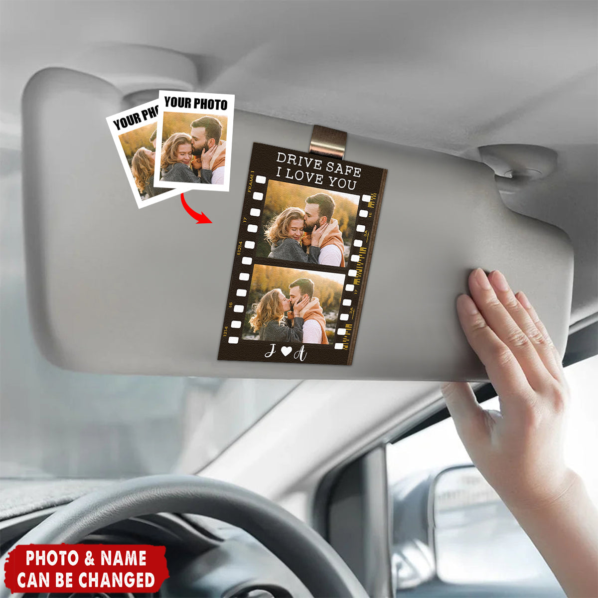 Drive Safe, I Love You - Personalized Wooden Photo Car Visor Clip