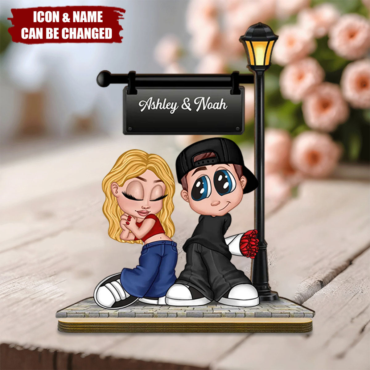 Eternal Love Y2K Couple Under Street Lamp Post - Personalized 2-Layer Wooden Plaque - Gift For Couple, Gift For Him, For Her