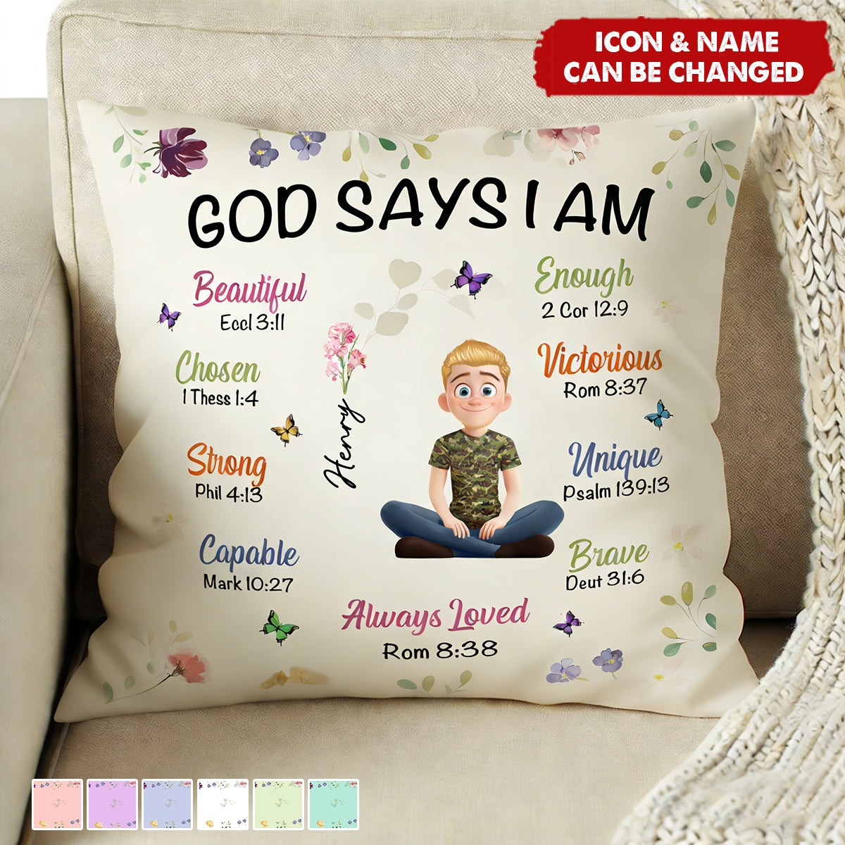 Kid Birth Flower God Says I Am - Personalized Pillow