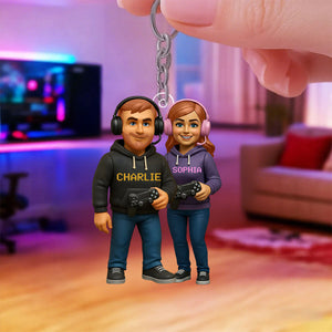 Gamer Couple Cooler Custom Action Figure - Personalized Acrylic Keychain - Anniversary, Valentine's Day Gift, Gift For Him, Gift For Her