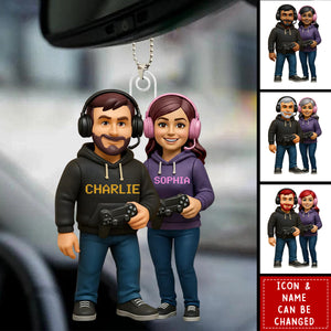 Gamer Couple Cooler Custom Action Figure - Personalized Acrylic Car Ornament - Anniversary, Valentine's Day Gift, Gift For Him, Gift For Her