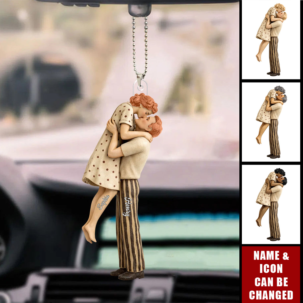 Lucky Is To Have You Mid-Century Couple - Personalized Acrylic Car Ornament - Anniversary, Valentine's Day Gift