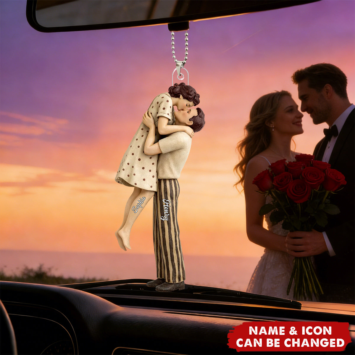Lucky Is To Have You Mid-Century Couple - Personalized Acrylic Car Ornament - Anniversary, Valentine's Day Gift