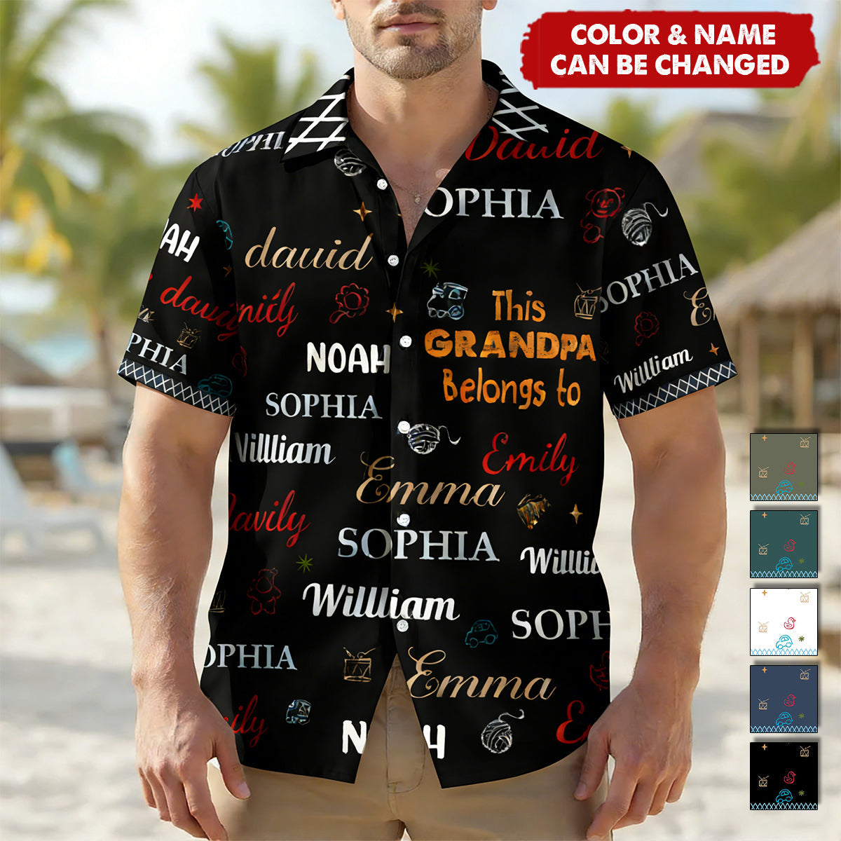 This Grandpa Belongs To Word Art - Personalized Hawaiian Shirt