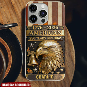 250th Anniversary - Personalized Bald Eagle Leather Phone Case