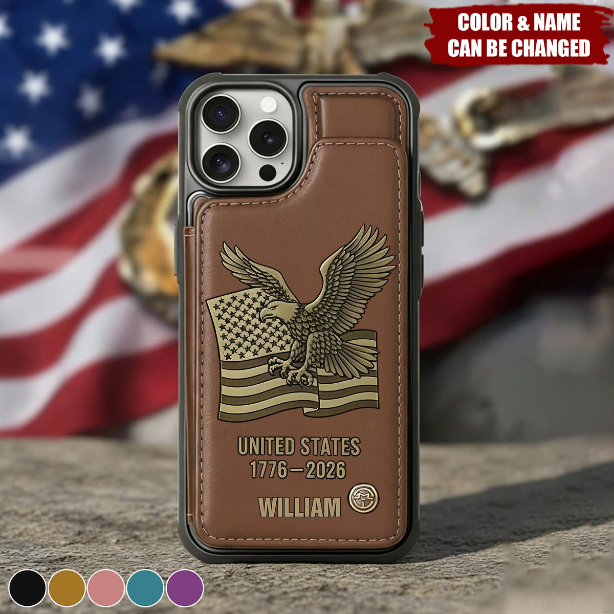 United State 250th Anniversary - Personalized Leather Wallet Phone Case