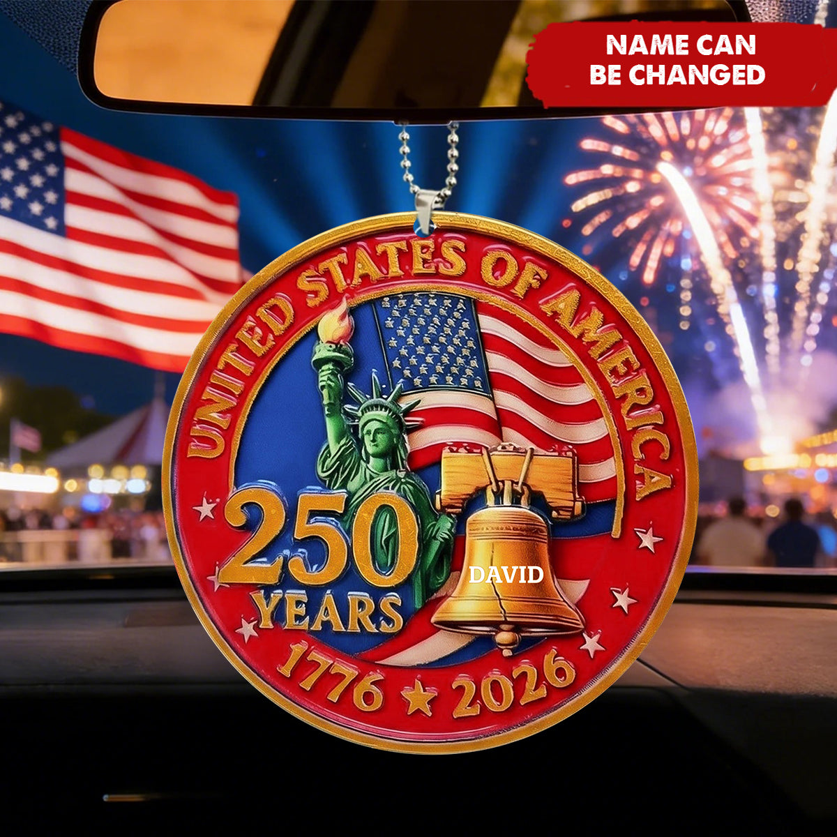USA 250th Anniversary Car Ornament, 1776-2026 Liberty Bell Decoration, Patriotic Car Ornament