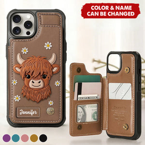 Adorable Highland Cow - Personalized Highland Cow Wallet Phone Case
