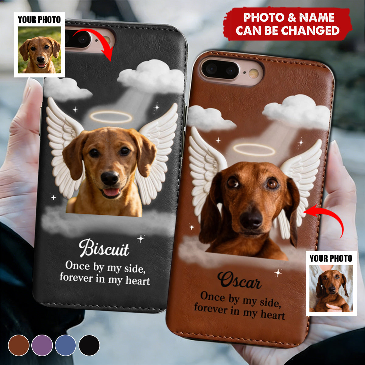 Once By My Side - Personalized Dog Leather Phone Case