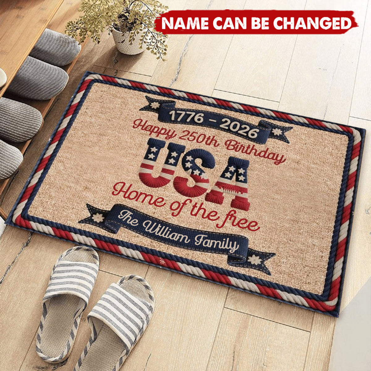 USA 250Th Birthday Faux Yarn Pattern - Personalized Doormat