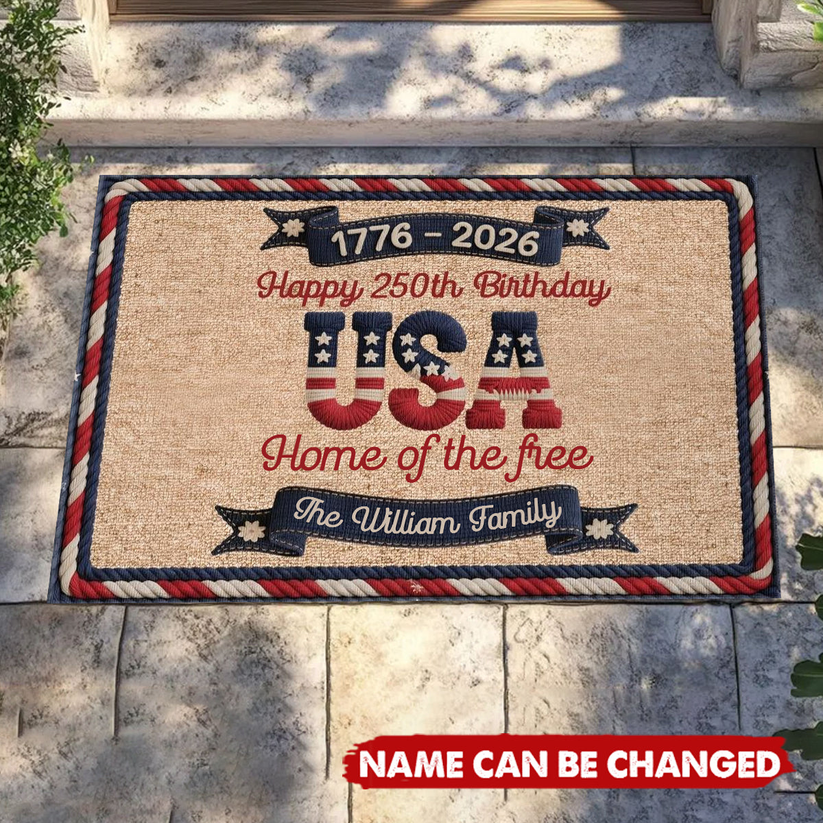 USA 250Th Birthday Faux Yarn Pattern - Personalized Doormat