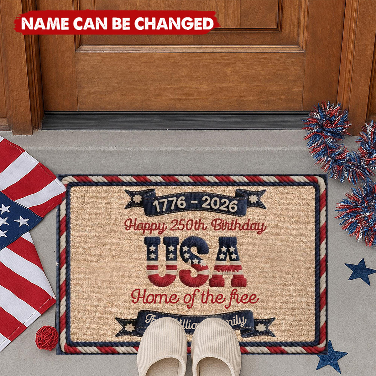 USA 250Th Birthday Faux Yarn Pattern - Personalized Doormat