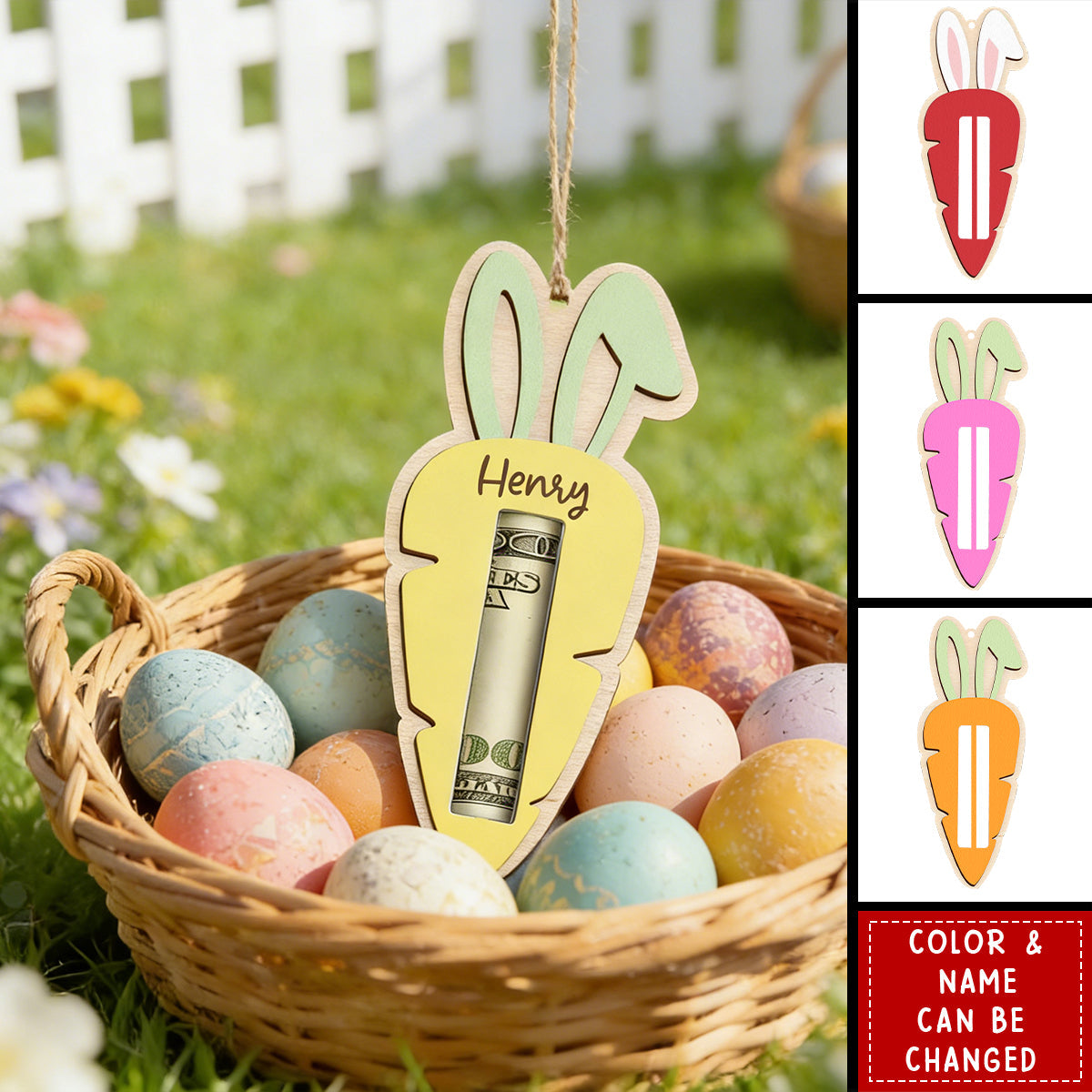 Personalized Easter Tag, Carrot Money Holder, Easter Carrot Tag, Easter Cash Gift, Bunny Ear Tag, Kid Easter Gift