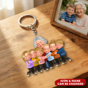 Grandma And Grandkids Under Blossom Tree - Personalized Keychain