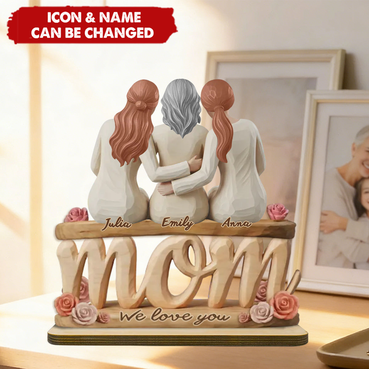 Custom 2-Layered Wooden Plaque - Personalized Mother's Day Birthday Gifts For Mom, Grandma - Held By Closeness