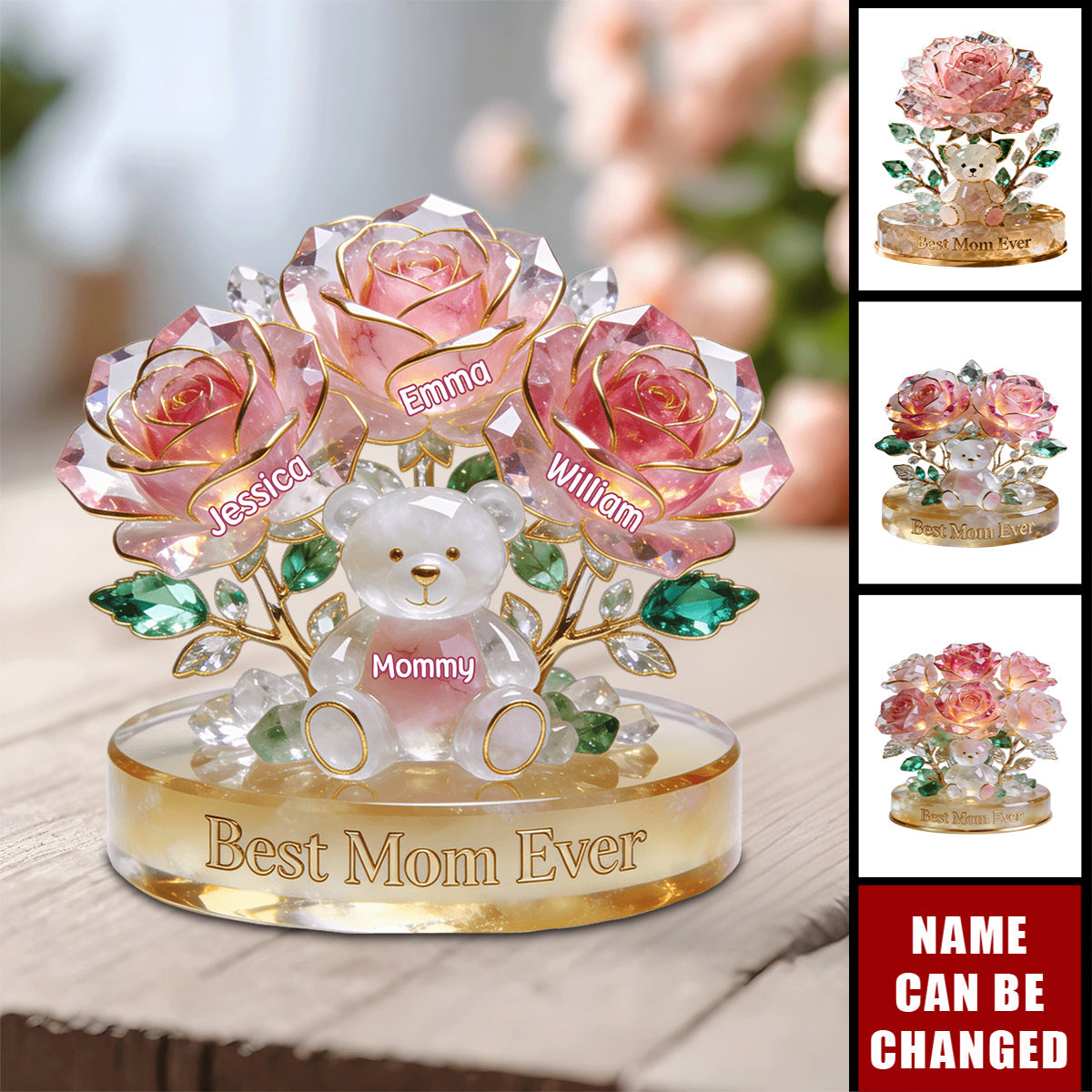 Flower Bear Mom Acrylic Plaque - Personalized Gifts For Mom