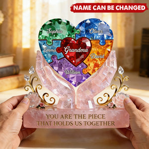 Precious Puzzle Heart Grandma - Personalized Acrylic Block Plaque - Heartfelt Gift For Grandma