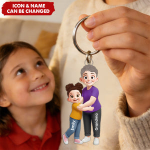 Grandma Hugging Grandkid - Personalized Acrylic Keychain