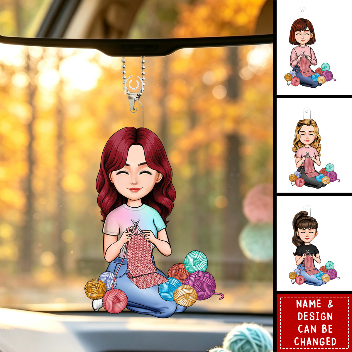 Personalized Acrylic Car Ornament - Just A Girl Who Loves Knitting, Gift For Crafters And Knitters