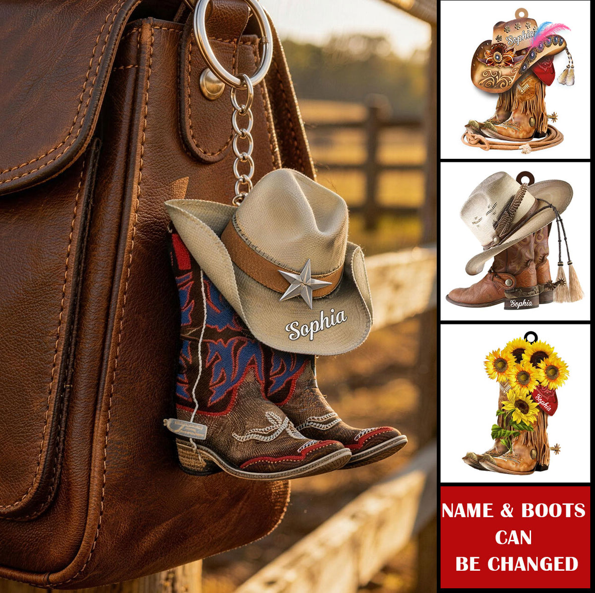 Personalized Boots And Hat Cowboy & Cowgirl Flat Acrylic Keychain