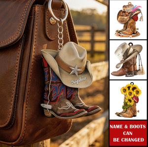 Personalized Boots And Hat Cowboy & Cowgirl Flat Acrylic Keychain