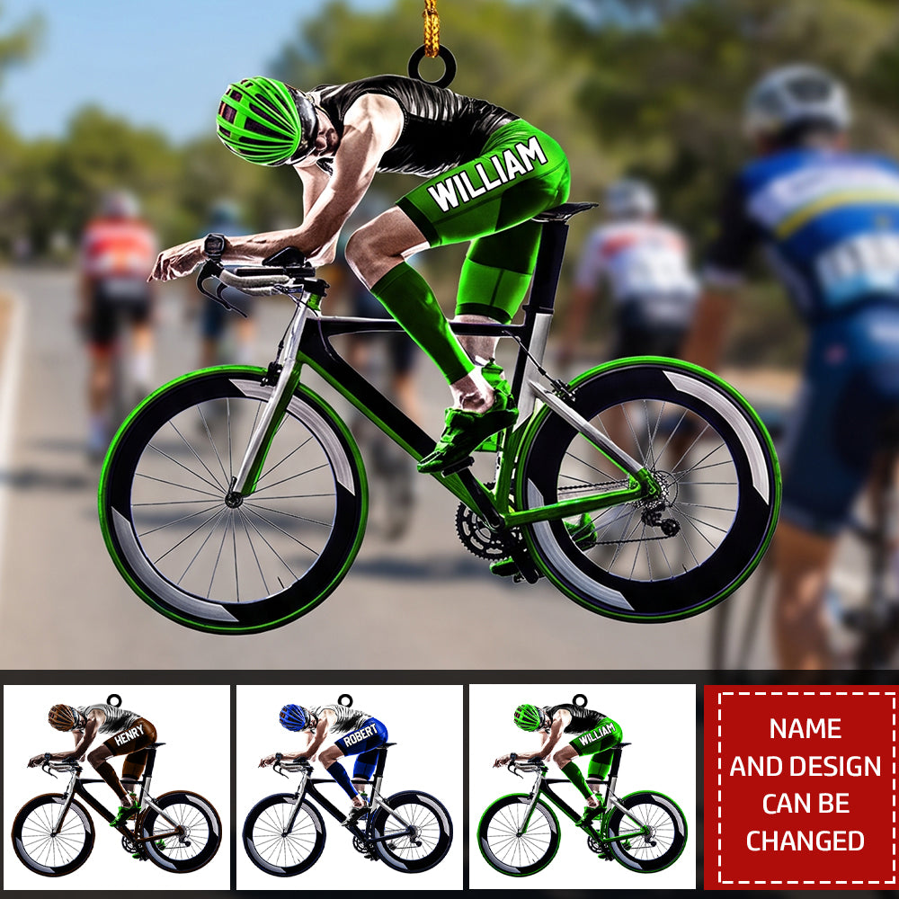Personalized Man Triathlon Iron Athlete Biker Name Acrylic Flat Ornament For Biker