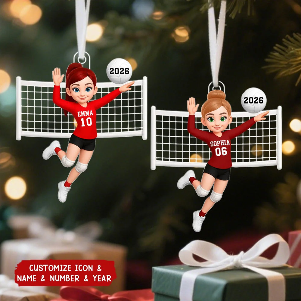 Volleyball Girl In Spike Action - Personalized Acrylic Ornament